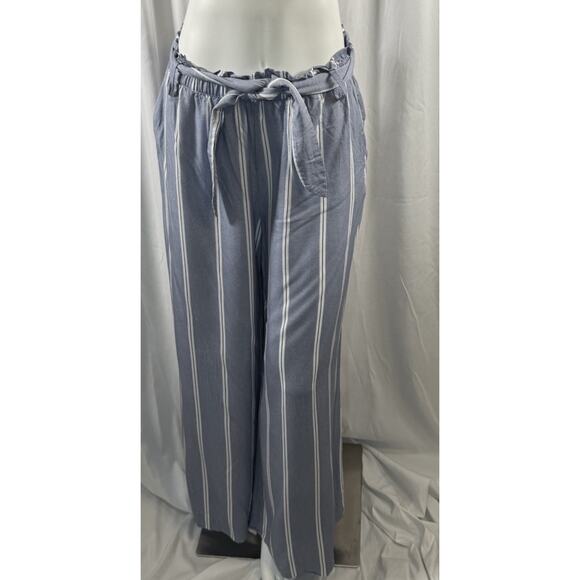 H&M Paperbag Wide Leg Striped Pants, Blue/White, Sz: 12, 87-11 - Picture 1 of 14